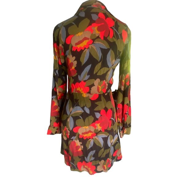 Zara Trafaluc Collection Floral Red Black Green Shirt Dress Button Down Small - Picture 7 of 14